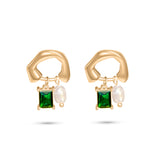 Green Stone Pearl Studs